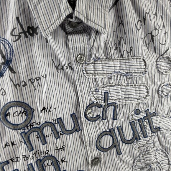 Desigual Graphic Print Button Up Shirt Men Cotton Large Passaparola Happy Text - Picture 10 of 16